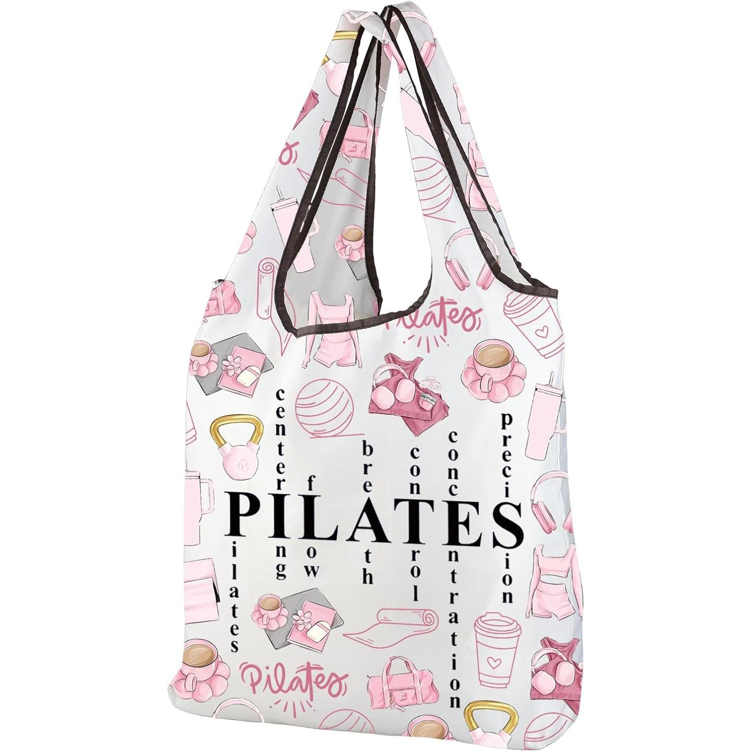 Pilates Yoga Instructor - กระเป๋าโท้ทพิลาทิสสีชมพู ของขวัญสำหรับผู้หญิง ของขวัญสำหรับคนรักโยคะ ของขวัญสำหรับครูสอนพิลาทิส กระเป๋าใส่ของช้อปปิ้งแบบใช้ซ้ำได้ลายพิลาทิสสุดฮา
