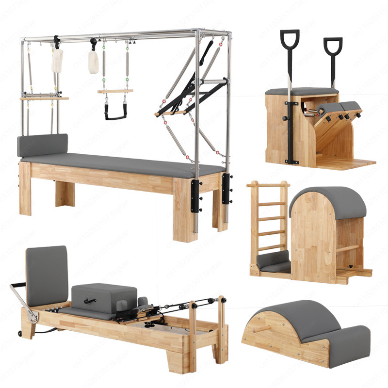 Pilates Yoga Same - ชุดอุปกรณ์พิลาทิสแบบพับได้ 5 ชิ้น ทำจากไม้โอ๊ค สำหรับใช้ในบ้าน ยิม