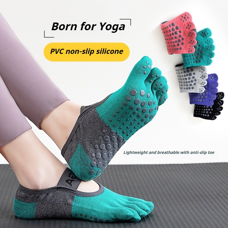 Yoga Pilates Yoga - ถุงเท้าพิลาทิสกันลื่นแบบห้านิ้วสำหรับผู้หญิง ใส่ได้ทุกฤดู ระบายอากาศได้ดี เหมาะสำหรับฟิตเนส โยคะ และกีฬาบนพื้น