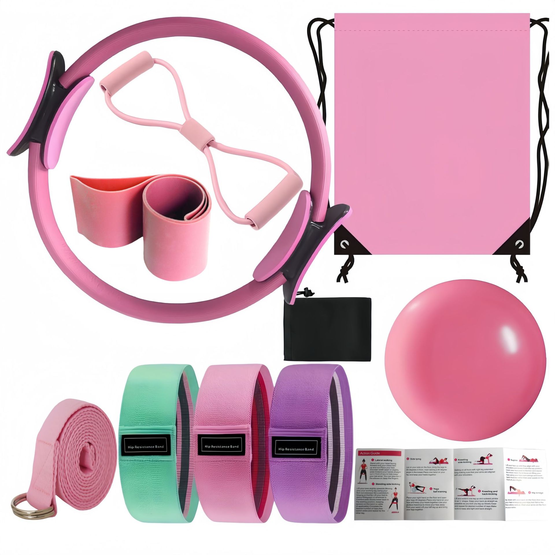 Pilates Yoga Combined - ชุดโยคะพิลาทิสแบบใหม่ 10 ชิ้น พร้อมวงแหวนพิลาทิส ลูกบอลยกสะโพก และอุปกรณ์ต้านทานรูปทรงเลข