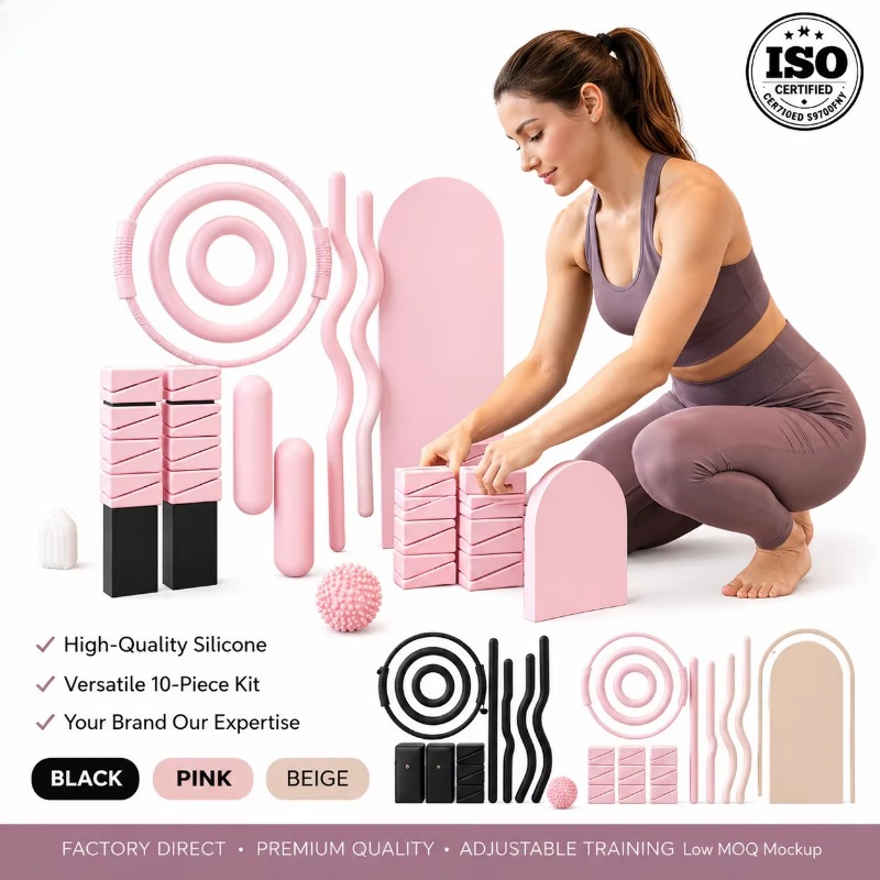 Pilates Yoga Combined - บาร์ยกน้ำหนัก, ดัมเบลซิลิโคน, เสื่อโยคะ, ชุดฟิตเนสสำหรับออกกำลังกายที่บ้าน, ชุดพิลาทิสแบบรวมฟรี, ชุดออกกำลังกาย