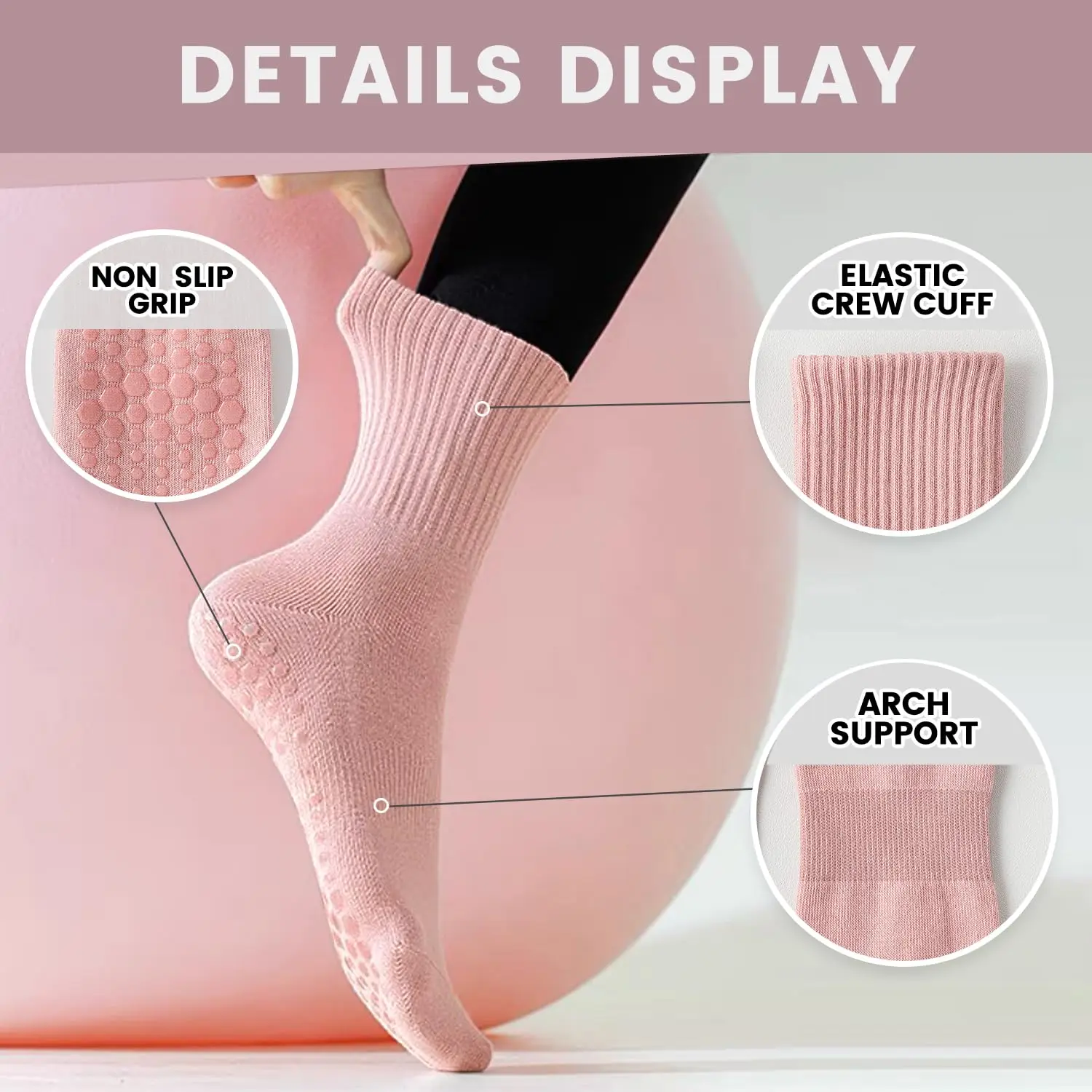 ถุงเท้าโยคะสำหรับผู้หญิง 4 คู่ - Yoga Pilates Yoga บทวิจารณ์และราคา